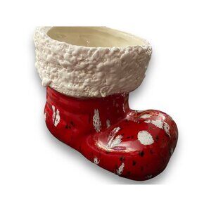 Vintage 1985 Santa Claus Boot 1980s Candy Cane Dish Holder Christmas Holiday 5”